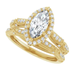 Marquise Halo Engagement Ring with Lab-Grown Diamond | Customizable 14K Yellow Gold Ring Set