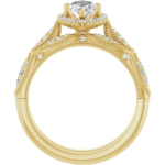 Marquise Halo Engagement Ring with Lab-Grown Diamond | Customizable 14K Yellow Gold Ring Set