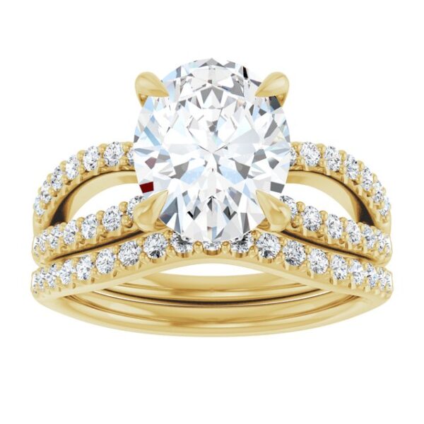 This stunning 2CT Oval Cut Lab Diamond Engagement Ring Set features a sophisticated and timeless design. The ring has a solid construction with a closed-back design, ensuring both comfort and durability. Additionally, its elegant double-band design seamlessly complements its intricate details, making it an exceptional piece.