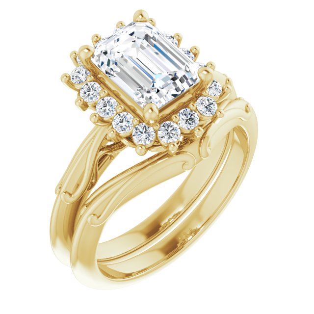 2CT Emerald Cut Lab Diamond Halo Ring Set – Nature-Inspired Band, Perfect for Engagements or Anniversaries