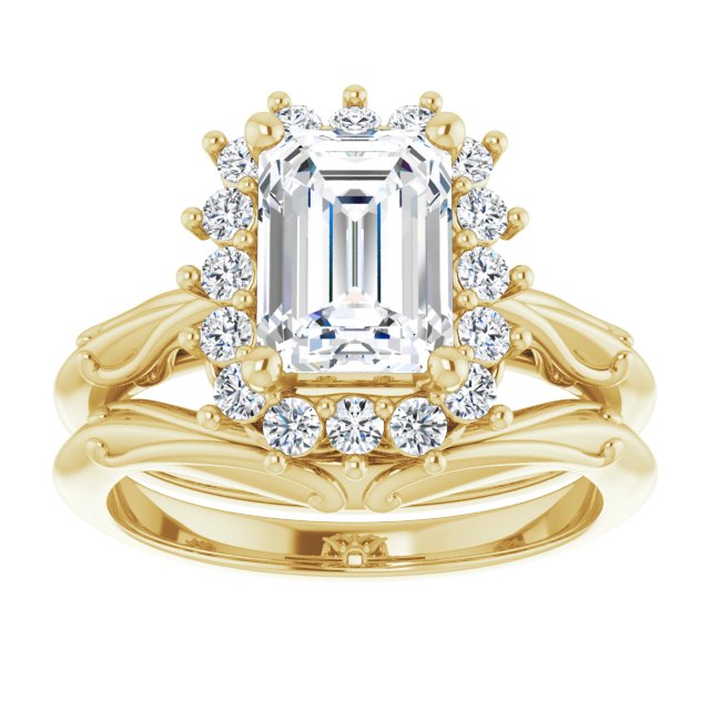 2CT Emerald Cut Lab Diamond Halo Ring Set – Nature-Inspired Band, Perfect for Engagements or Anniversaries