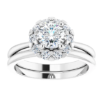 Radiate elegance with the Sunflower Halo Lab Diamond Ring Set in white gold. Featuring a stunning halo design, it's the perfect choice for engagements or weddings.